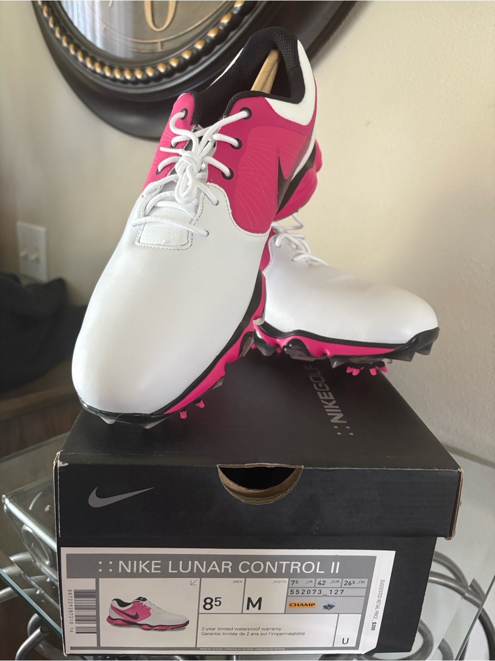 Nike White & Pink Men’s Lunar Control II Golf Shoes